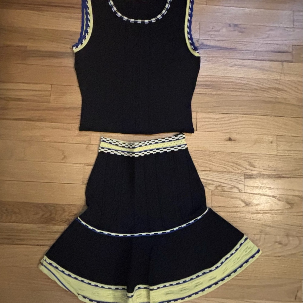 Sandro Paris Black and Yellow Knit Tank and Skirt Set